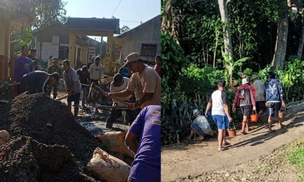 Semangat Gotong Royong Warnai Rehabilitasi Jalan Ciledug Lamping di Desa Sukasirnarasa