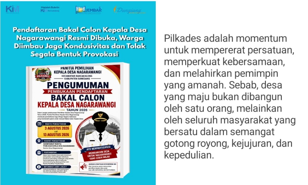 Pendaftaran Bakal Calon Kepala Desa Nagarawangi Resmi Dibuka, Warga Diimbau Jaga Kondusivitas dan Tolak Segala Bentuk Provokasi 