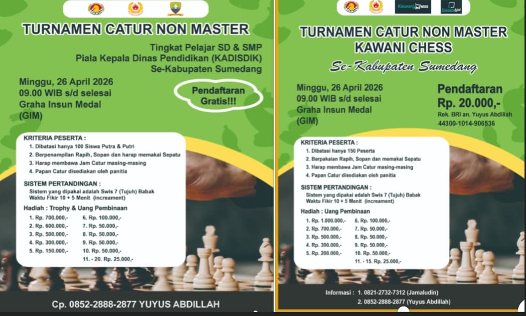 Strategi, Konsentrasi, dan Prestasi Sejak Dini Turnamen Catur Non Master Pelajar SD–SMP se-Kabupaten Sumedang