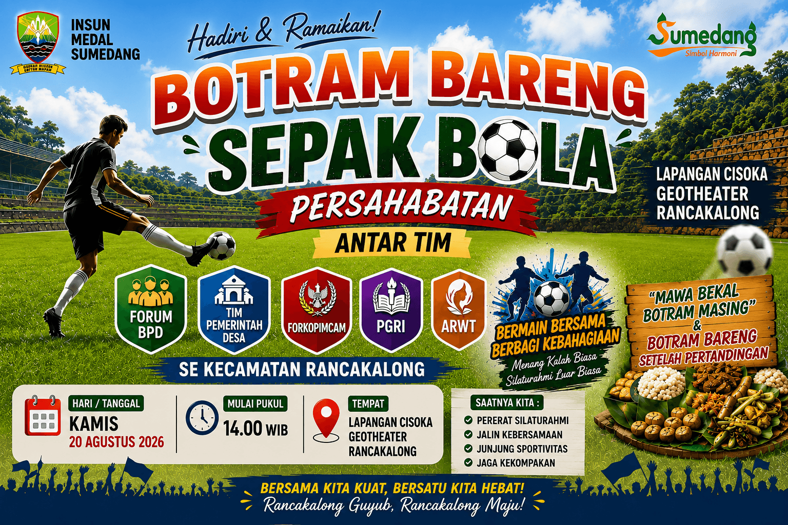 Botram Bareng Sepak Bola Persahabatan, Pererat Silaturahmi Lintas Unsur di Kecamatan Rancakalong 